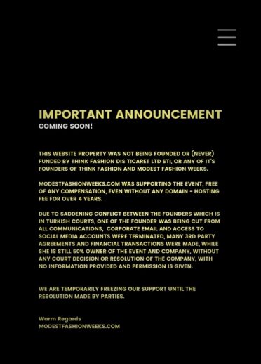 Announcement made on the MFW official website